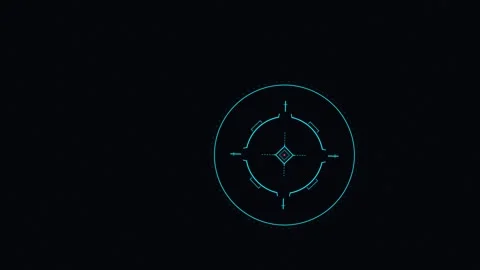 Futuristic cyan digital crosshair interface on black background. 4K Video stock 343265019