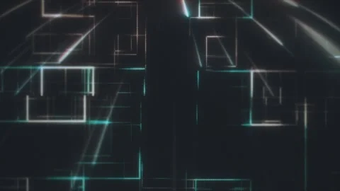 Futuristic cyan digital grid network background with glowing cyber light line 動画素材 346708698