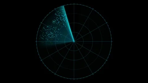 Futuristic Cyan Digital Radar HUD Screen Scanning Data Points and Targets Stock Footage 341997373