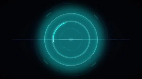 Futuristic cyan glowing concentric circles and crosshair on dark background.. 動画素材 334945196