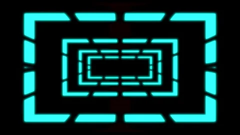 Futuristic Cyan Glowing Rectangle Tunnel Receding into Darkness in a High-Tech 스톡 동영상 262598754