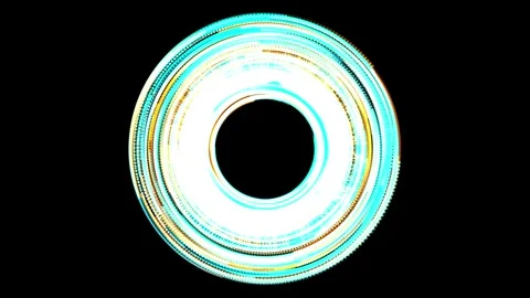 Futuristic cyan holographic hud interface ring element spinning on black ba.. Video stock 344823525