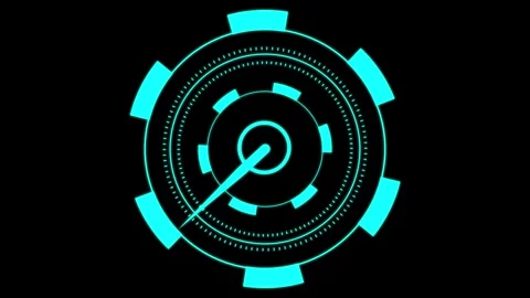 Futuristic cyan hud circle with rotating pointer, dotted rings, and sleek t.. Video stock 321586044