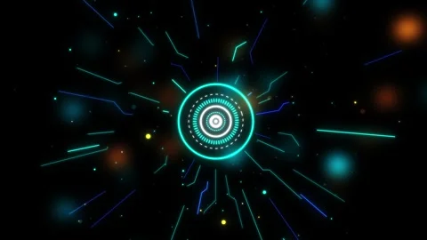 Futuristic Cyan HUD Circular Core Scanner and Circuit Lines Animation Vidéo 347777319
