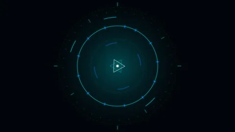 Futuristic Cyan HUD UI Interface Rotating and Pulsing on Dark Background Stock Footage 348323033
