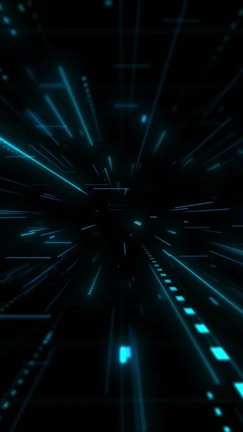 Futuristic cyan light corridor fast glowing lines, tunnel perspective, dotted pa Stock Footage 340397609