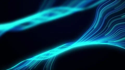Futuristic Cyan Light Trails Crossing in Dark Space, Abstract Energy Flow Stock Footage 344419266