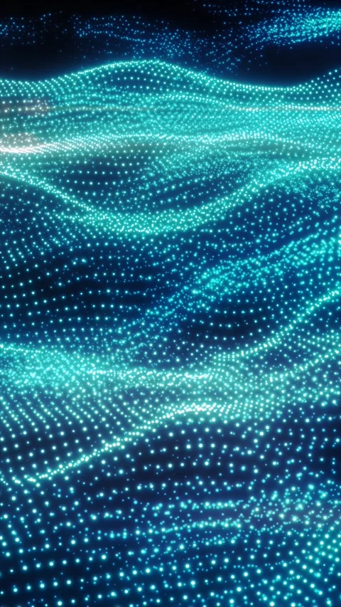 Futuristic cyan particle waves form a glowing digital data landscape on a d.. Stock Footage 336178146