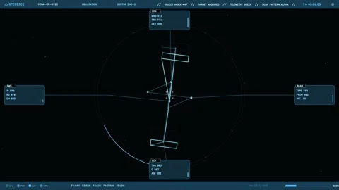 Futuristic Cyan Sci-Fi HUD Interface with Tactical Targeting Reticle and Re.. Stock Footage 334091684