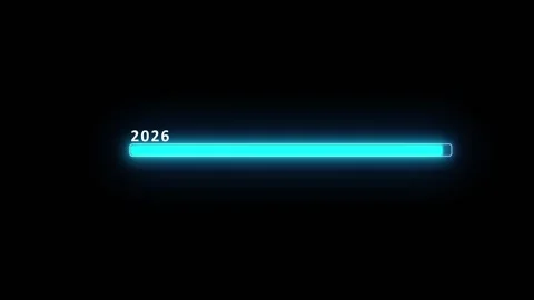 Futuristic cyan status loading screen glowing progress strip, dark empty backgro Stock Footage 340525093