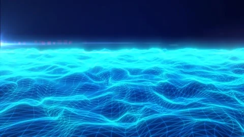 Futuristic cyan wireframe wave landscape with glowing polygon grid and digi.. 動画素材 328807466
