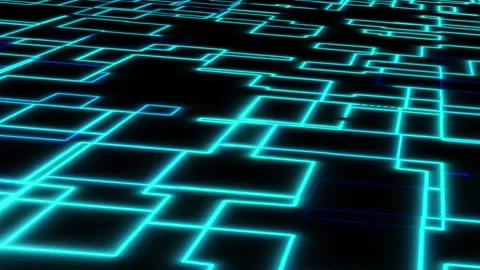 Futuristic Cyber Grid Motion Background with Neon Circuit Board Loop 스톡 동영상 345865425