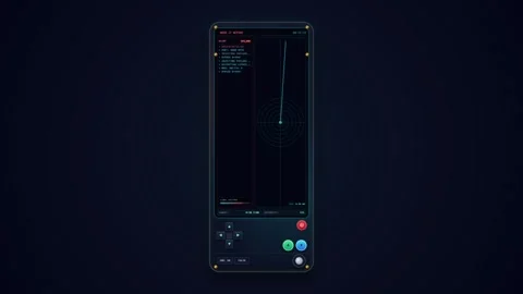 Futuristic Cyber Handheld Hacking Device Interface with Radar HUD Display Vídeo Stock 348126511