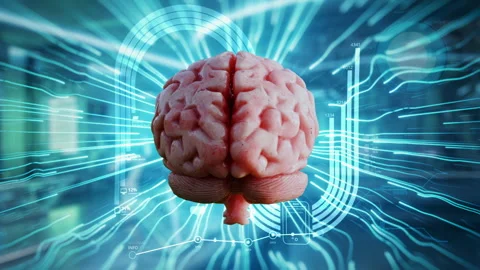 Futuristic Cyber Human Brain 3D Animation with Digital Motion. Stock Footage 336719658
