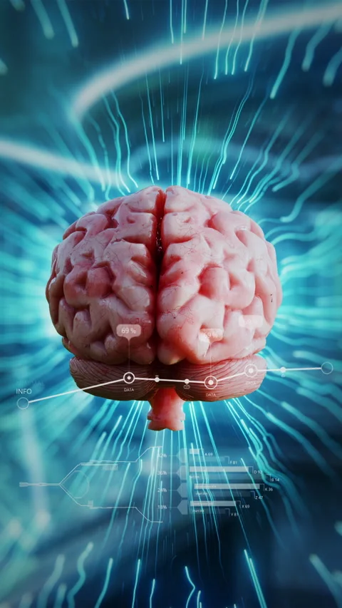 Futuristic Cyber Human Brain 3D Animation with Digital Motion Medical Interfact. Stock Footage 336719676