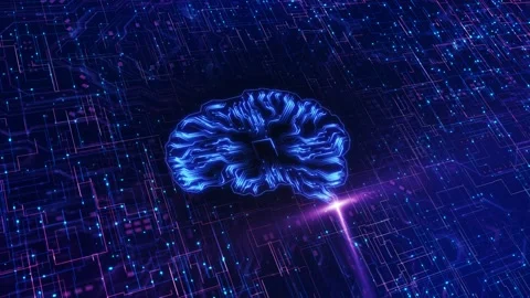Futuristic cyber mind glowing neural structure representing artificial intellige Video stock 341899132