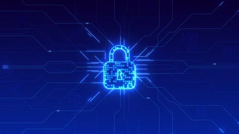 Futuristic Cyber Protection Interface with Secure Network Lock Stock Footage 341368704