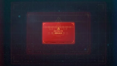 Futuristic Cyber Security Breach Warning Alert on Digital HUD Interface 库存影片 341068596