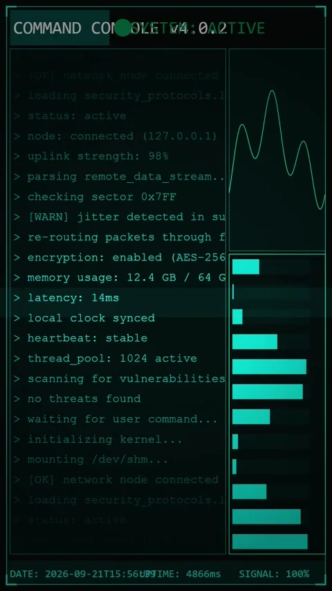 Futuristic Cyber Security Command Console Interface Screen Stock Footage 346195275