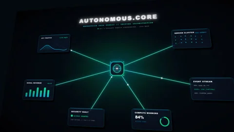 Futuristic Cyber Security Control Panel Displaying Autonomous Core Data Hub.. Stock Footage 348394281