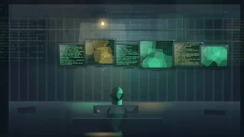 Futuristic Cyber Security Control Room with Holographic Data Displays Stock Footage 341455913