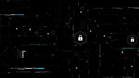 Futuristic Cyber Security HUD Interface with Digital Lock System Stock Illustration
