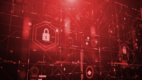 Futuristic Cyber Security HUD Interface with Digital Lock System Stock Illustration