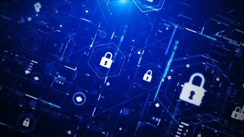 Futuristic Cyber Security HUD Interface with Digital Lock System Stock Illustration