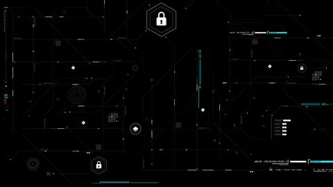 Futuristic Cyber Security HUD Interface with Digital Lock System Stockillustratie