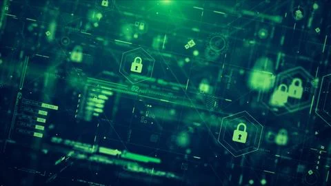 Futuristic Cyber Security HUD Interface with Digital Lock System Illustrazione stock