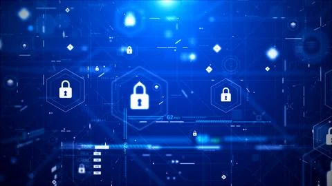 Futuristic Cyber Security HUD Interface with Digital Lock System Illustrazione stock