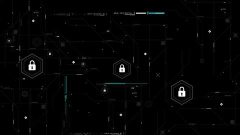 Futuristic Cyber Security HUD Interface with Digital Lock System 스톡 일러스트