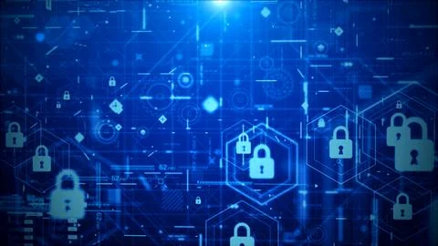 Futuristic Cyber Security HUD Interface with Digital Lock System Stock Illustration