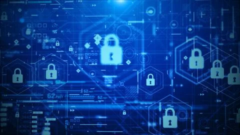 Futuristic Cyber Security HUD Interface with Digital Lock System Stock Illustration