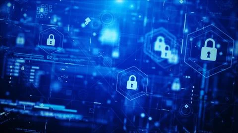 Futuristic Cyber Security HUD Interface with Digital Lock System Stock Illustration