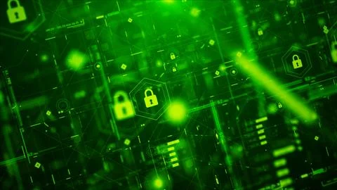 Futuristic Cyber Security HUD Interface with Digital Lock System Stock Photos