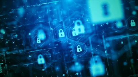 Futuristic Cyber Security HUD Interface with Digital Lock System Stock Photos