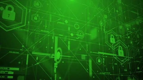 Futuristic Cyber Security HUD Interface with Digital Lock System Stock Photos