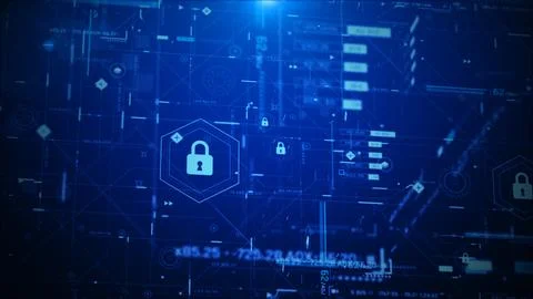 Futuristic Cyber Security HUD Interface with Digital Lock System Stock Photos
