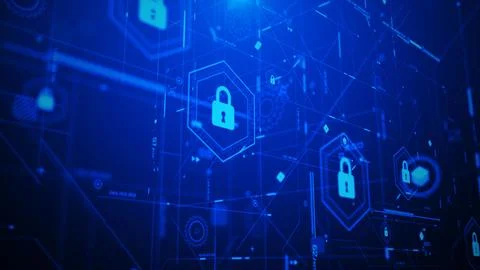 Futuristic Cyber Security HUD Interface with Digital Lock System Stock Photos