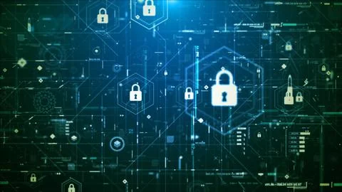 Futuristic Cyber Security HUD Interface with Digital Lock System Stock Photos