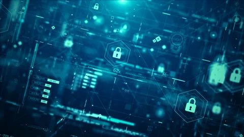 Futuristic Cyber Security HUD Interface with Digital Lock System Stock Photos