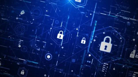 Futuristic Cyber Security HUD Interface with Digital Lock System Stock Photos