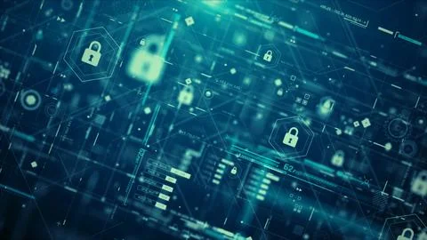 Futuristic Cyber Security HUD Interface with Digital Lock System Stock Photos