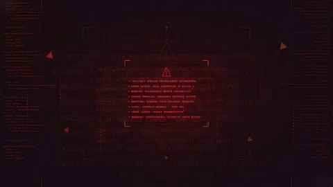 Futuristic Cyber Security HUD with Red Alert Warnings and System Error Messages Stock Footage 341074077