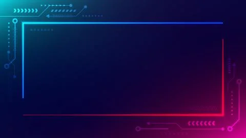 Futuristic cyber tech neon border background with hud elements and copy spa.. Illustrazione stock