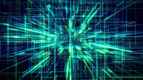 Futuristic Cyber Technology Grid with Abstract Green Laser Lines Stock-Illustration