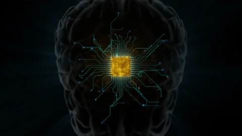 Futuristic cyber technology innovation of a brain representing AI scaling out Video stock 154437177