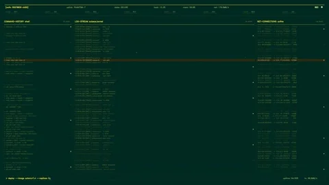 Futuristic Cyber Terminal Interface with Data Logs Command History and Netw.. Video stock 334092806