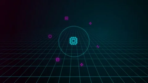 Futuristic Cybernetic CPU Core Hologram HUD Seamless Loop 스톡 동영상 334342522